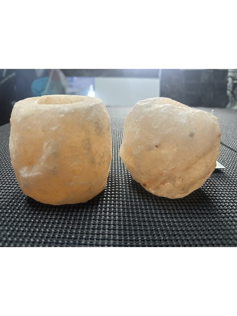 Pair Himalayan Pink Salt Tea Light Candle Holders Natural Crystal Stone Decor